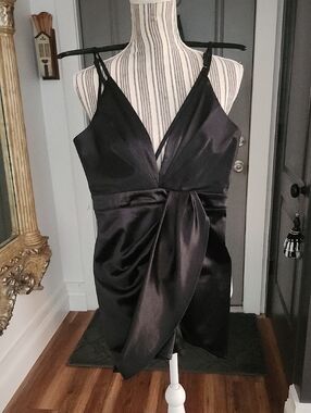 Satin Black V-Neck Wrap Romper